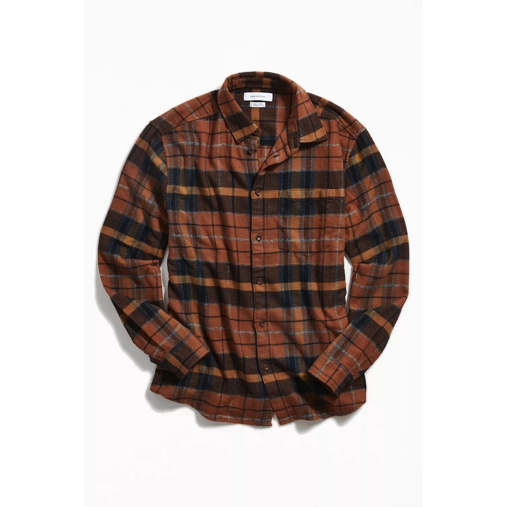 Urban Outfitters UO Long Sleeve Grindle Plaid Flannel Shirt Brown/Black Men's XL
